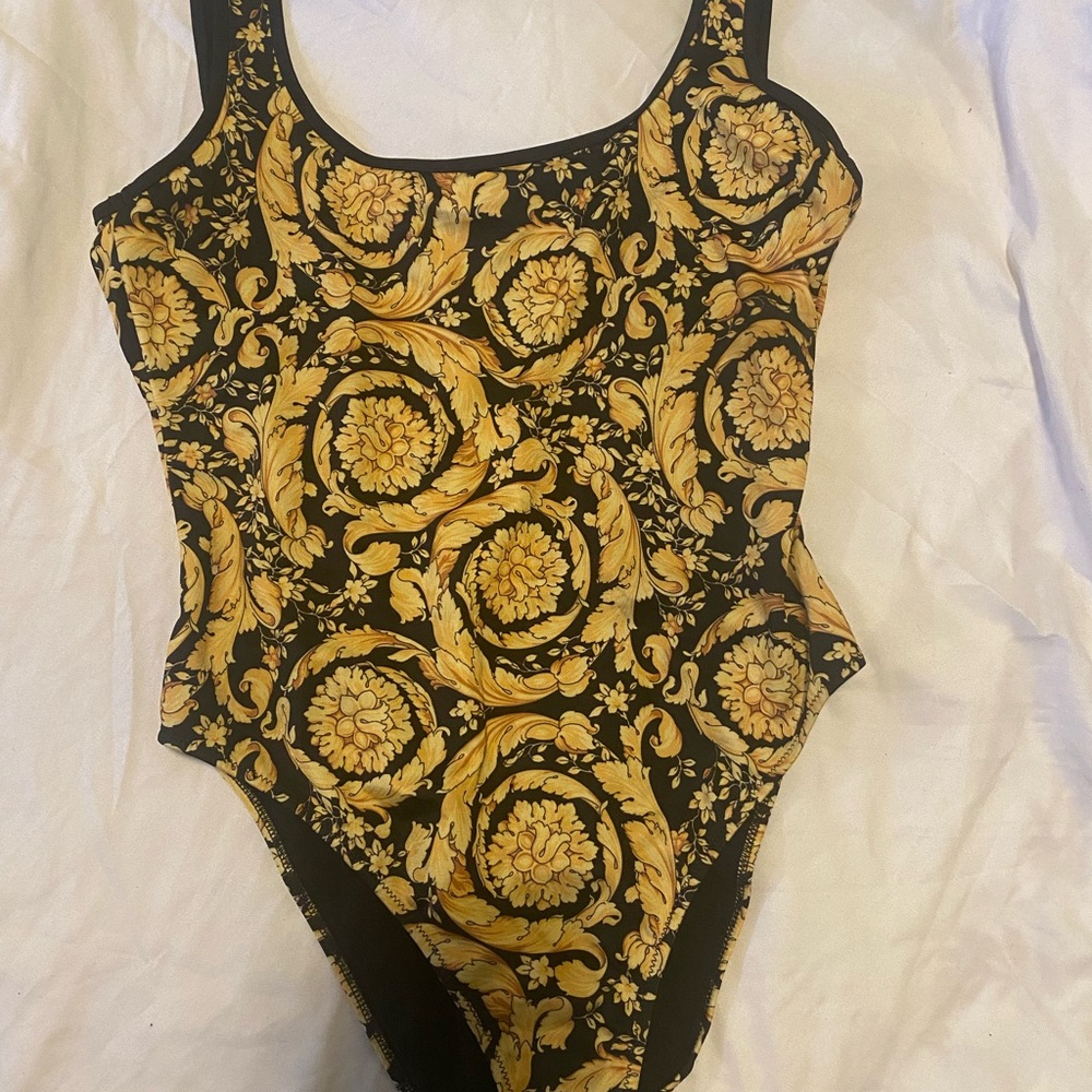 Versace Black and Gold Baroque One Piece Swimsuit size small